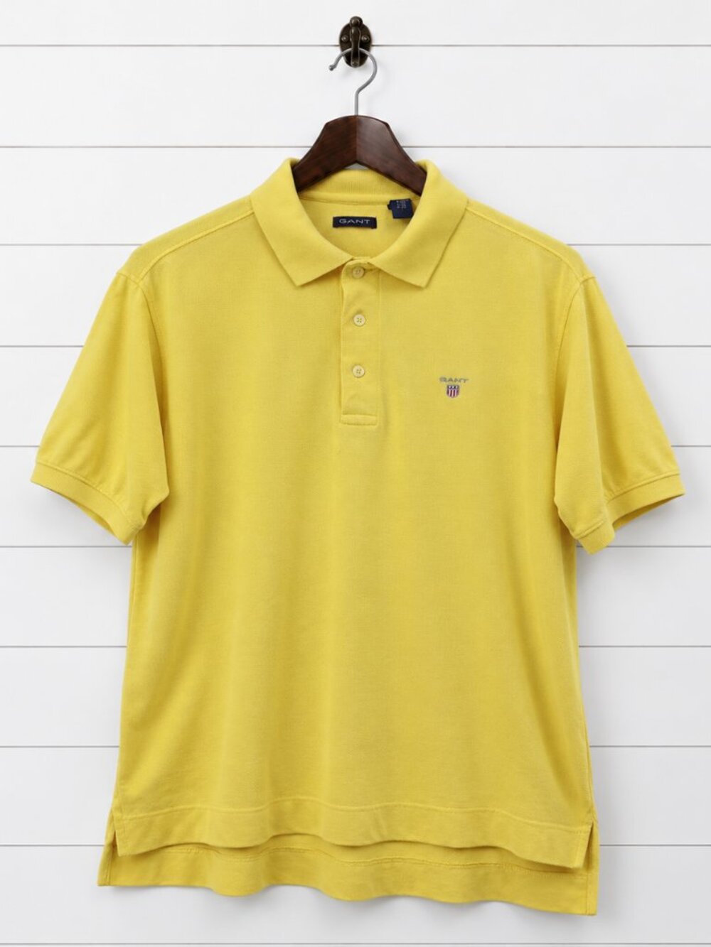 GANT Mens Medium Yellow Cotton Pique Polo Shirt Shield Logo Preppy Ivy League